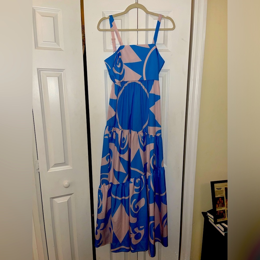 Never been worn maxi blue and pale pink dress